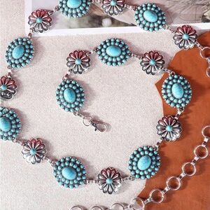 Rustic Couture Turquoise and Silver Floral Belt